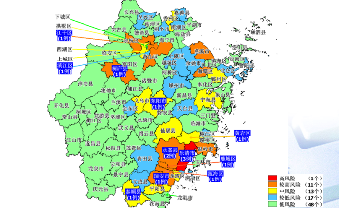 浙江更新疫情地图:36个县市区下调风险等级进入"绿区"