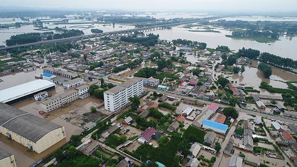 航拍吉林市桦皮厂镇洪水桑田变沧海